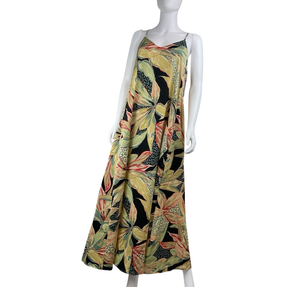 Nicole Miller Tropical Floral Halter Maxi Dress Strappy Racerback M Boho - Picture 4 of 7